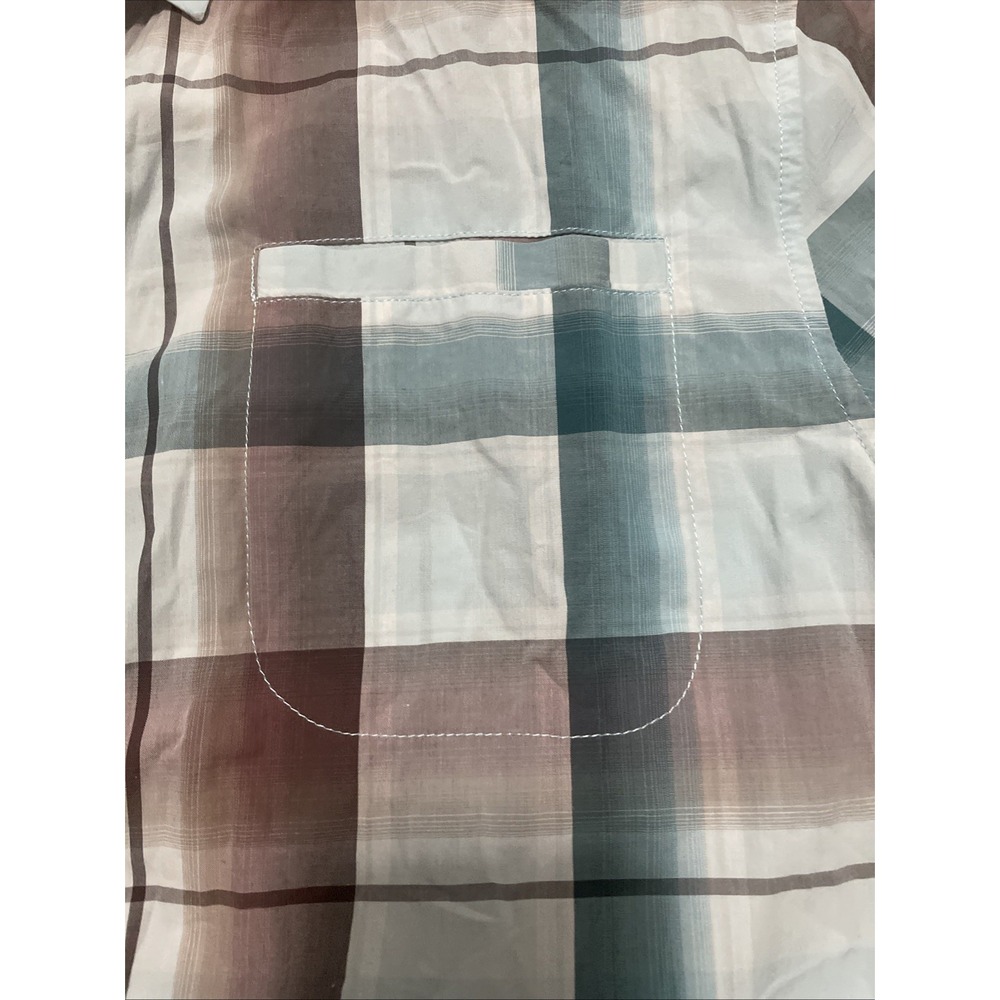 7 Diamonds Shirt Mens Large Plaid Button Up Cotton Short Sleeve Blue - Picture 5 of 13